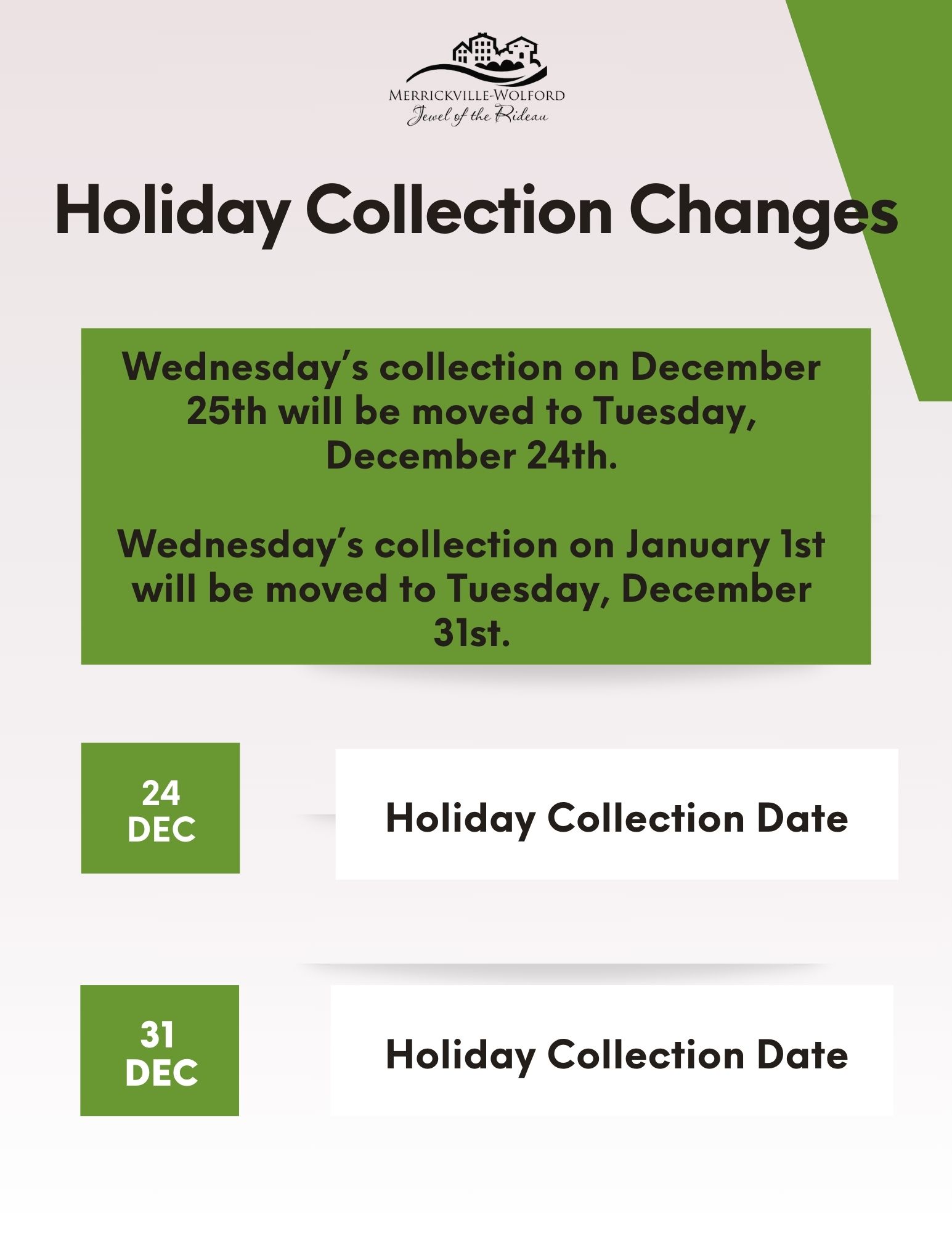 Holiday Collection Changes